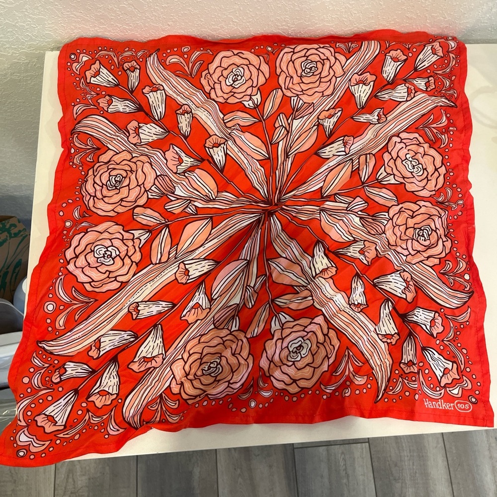 Vibrant Red Floral Handkerchief
